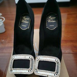 Used authentic Roger Viver satin crystal buckle heels